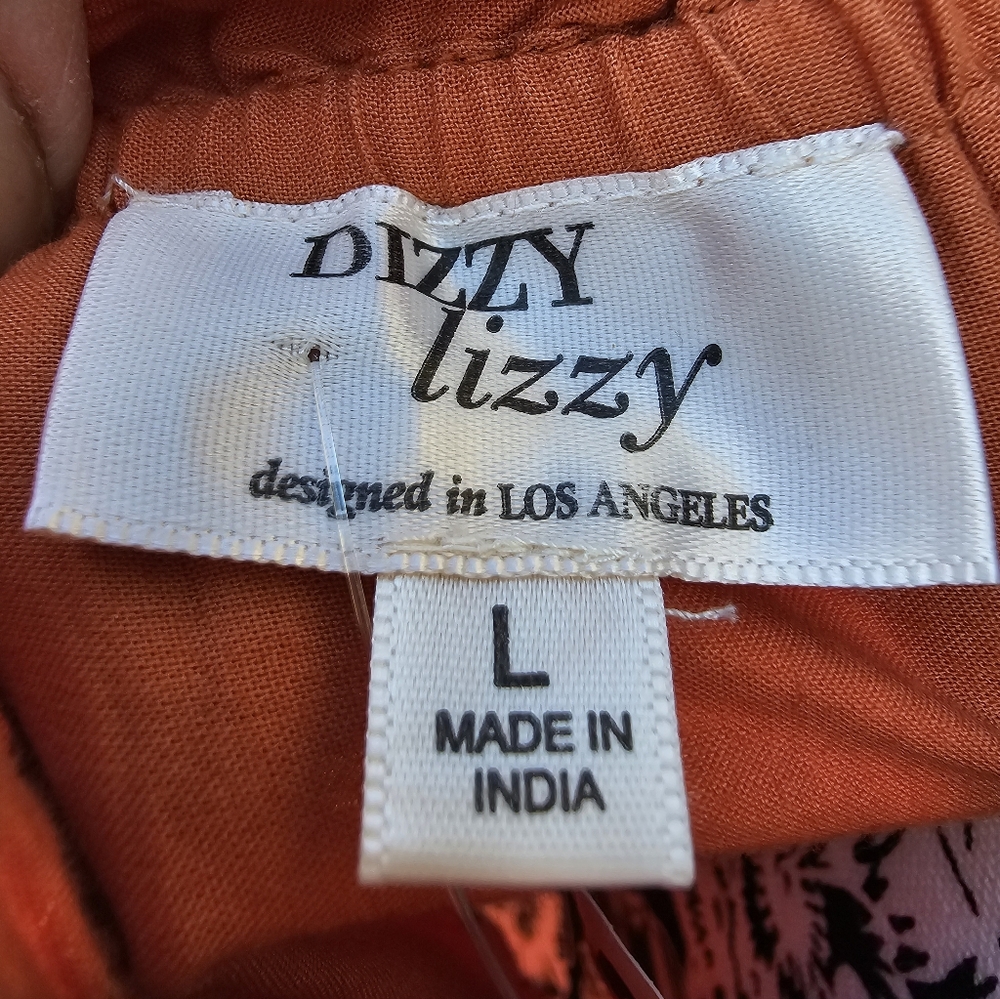 Dizzy Rust Orange Puff-Sleeve Midi Dress Sz LARGE - Picture 2 of 3